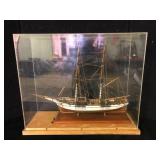 Wooden Model Ship in Acrylic Display Case