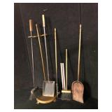Antique Brass Fireplace Tool Set on Stand