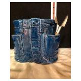 Ceramic Denim Planter and Trowels