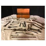 Vintage Wrenches and Metal Box Lot