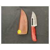 Handmade Damascus Steel Knife In Leather Sheath