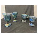 2 - Carnival Glass Goblets w/Sugar & Creamer