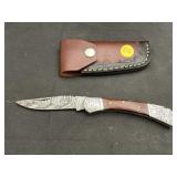 Handmade Damascus Steel Knife In Leather Sheath