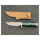 Handmade Damascus Steel Knife In Leather Sheath