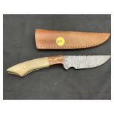 Handmade Damascus Steel Knife In Leather Sheath