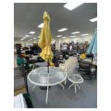 Patio Table w/Umbrella & 4 Plastic Stacking Chair