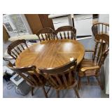 Wood Dining Table w/Leaf & 6 Chairs