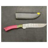 Handmade Damascus Steel Knife In Leather Sheath