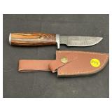 Handmade Damascus Steel Knife In Leather Sheath