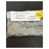 Bag of 20 WWII Steel Pennies 1943 P-D