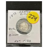 1872 Seated Dime 90% Silver Ext Fine