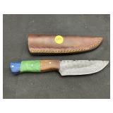 Handmade Damascus Steel Knife In Leather Sheath