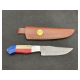 Handmade Damascus Steel Knife In Leather Sheath