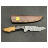 Handmade Damascus Steel Knife In Leather Sheath