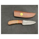 Handmade Damascus Steel Knife In Leather Sheath