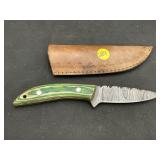 Handmade Damascus Steel Knife In Leather Sheath