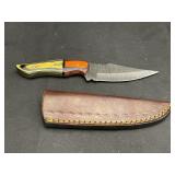 Handmade Damascus Steel Knife In Leather Sheath