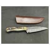 Handmade Damascus Steel Knife In Leather Sheath