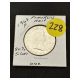 1963-P Franklin Half Dollar 90% Silver Unc