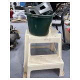 Plastic 2-Step Stool & Bucket of Fence Clamps