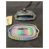 Carnival Glass Butter Dish & Small Tray