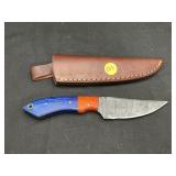 Handmade Damascus Steel Knife In Leather Sheath