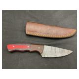 Handmade Damascus Steel Knife In Leather Sheath