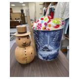 Wooden Snowman - Small Trash Can & Throw