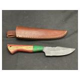 Handmade Damascus Steel Knife In Leather Sheath