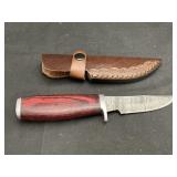 Handmade Damascus Steel Knife In Leather Sheath