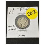 1928-P Mercury Dime 90% Silver Fine