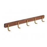 Wall Mount Coat Rack, 5 J-Hook, Walnut/Brass2.6x19