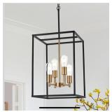 Retro 4 Light Large Farmhouse Square Cage Chandeli