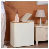 Laundry Hamper with Lid and Bamboo Rim for Bathroo