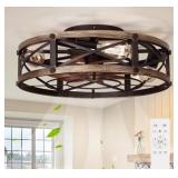 19" Farmhouse Flush Mount Ceiling Fan with