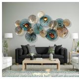 Metal Wall Art, 50x26" - Blue/Gold - Lotus Flower