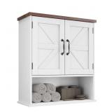 Bathroom Wall Cabinet with Barn Doors, White with