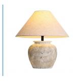 Farmhouse Table Lamp - Linen Shade Rustic Clay pot