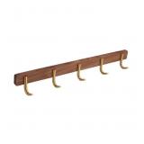 Wall Mount Coat Rack, 5 J-Hook, Walnut/Brass2.6x19