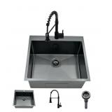 Black Stainless Steel Drop In Sink - 25x22x12", 1