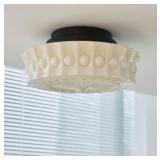 13.7" White Glass Drum Ceiling Light, Mid Century