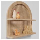 2 Tier Fan-shaped Rattan Wall Shelf, Pine Wood Col