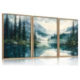 3 Pc Wall Art - Forest/Mountain/Water - Approx. 24