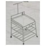 3 Tier Rolling Printer Stand, Dark Wood Color, Bla
