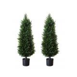 Artificial Cedar Topiary, 2 Pack, Potted Shrub - 4