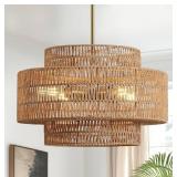 4 Light Boho Rattan Chandelier Light Fixture, Appr