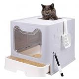Foldable Cat Litter Box with Lid, White