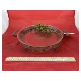 Glass Pie Plate w/Metal Holder & Rubber Grapes