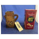 Wood Pitcher & Ritz Cracker Tin