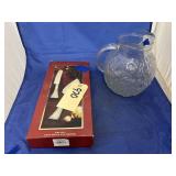 Glass Pitcher & Holiday Cake Knife Server Set